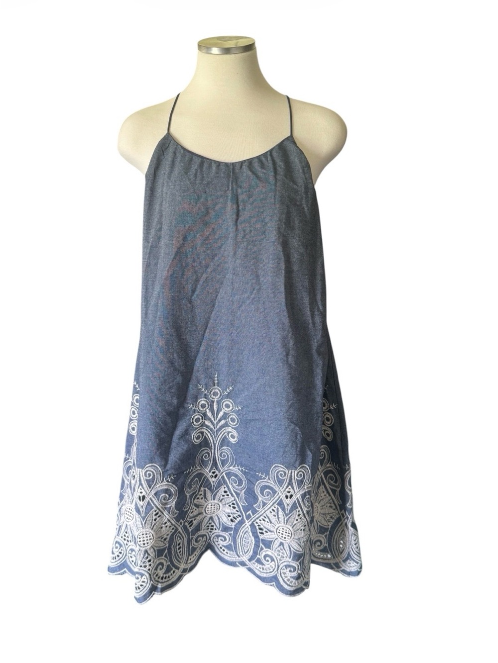 Sugarlips Navy Blue Halter Mini Dress with White Embroidery